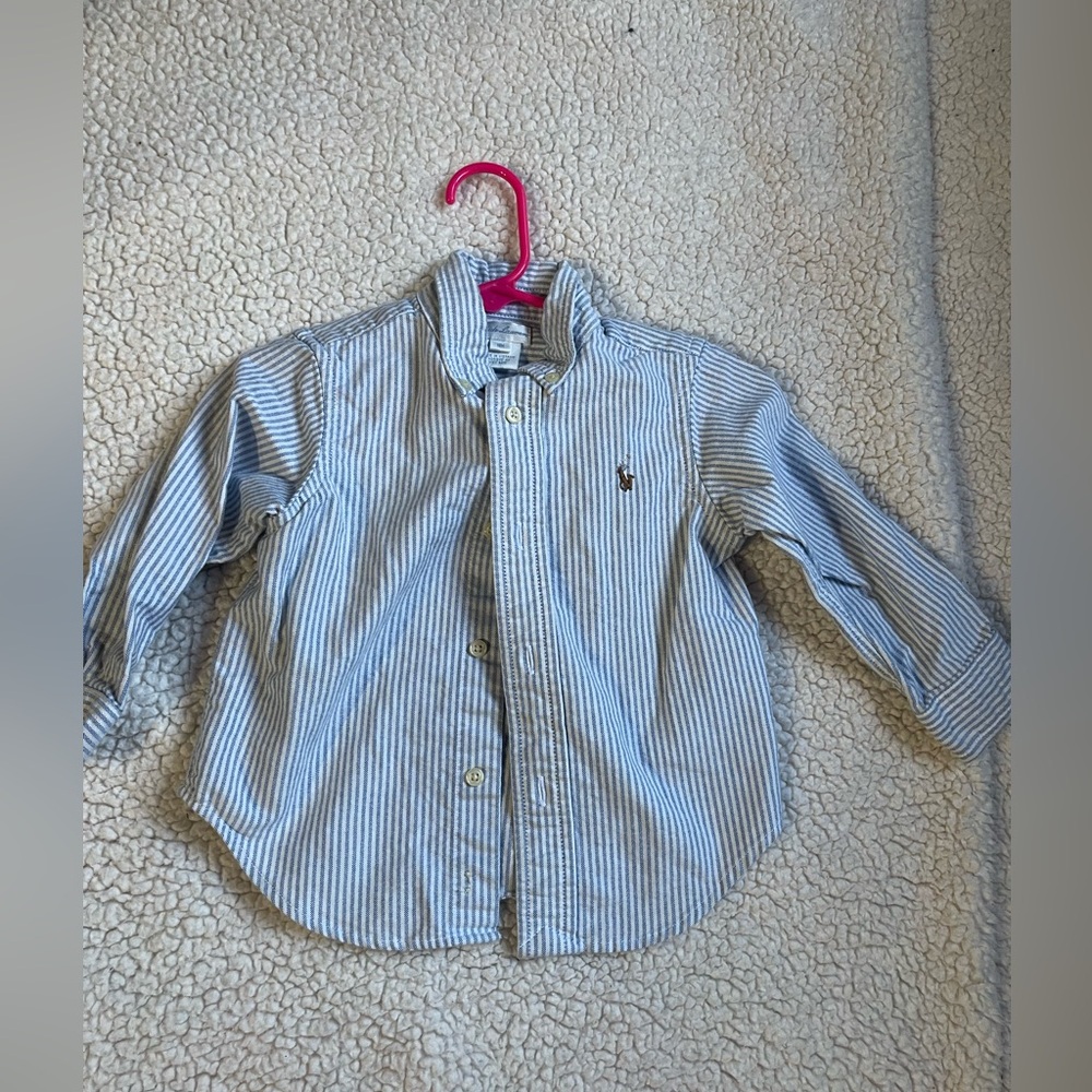 Ralph Lauren Kids Blue and White Striped Button Down Shirt